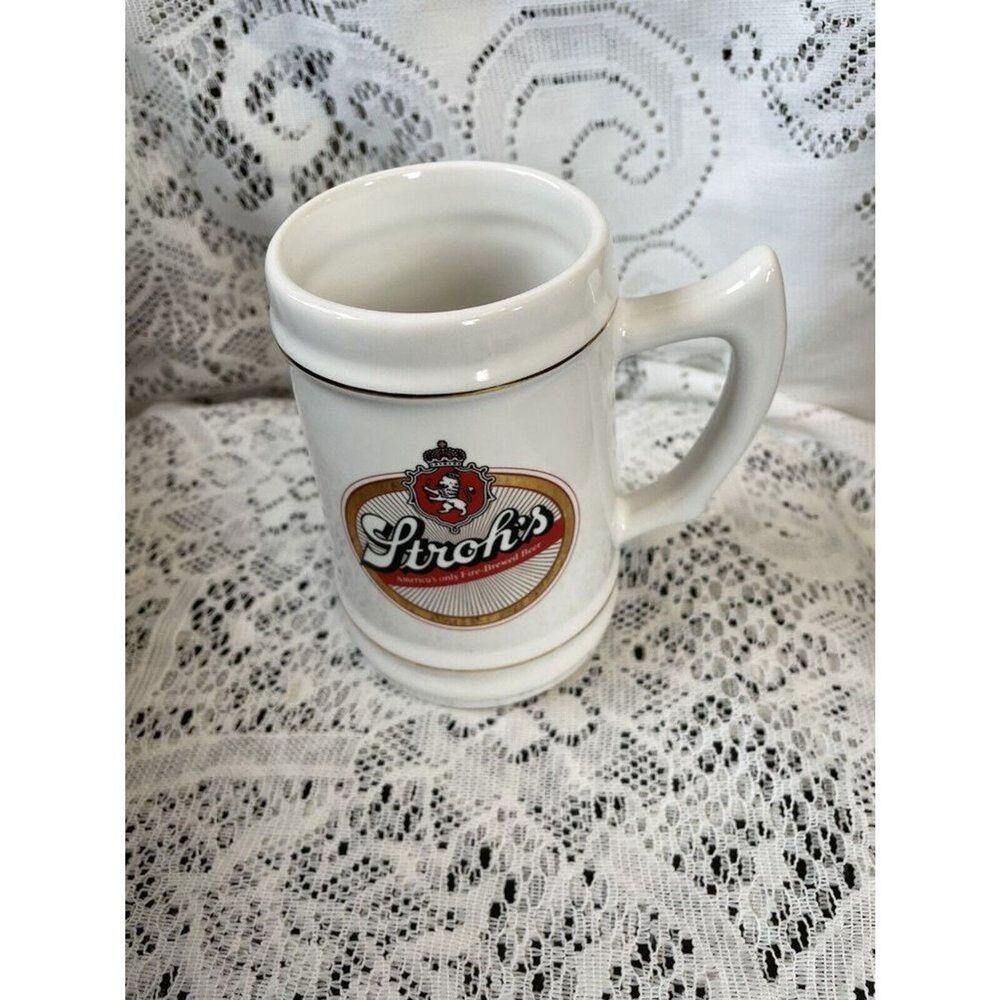 Vintage 1984 Stroh's Brewery Ceramic Iowa Expansion White Beer Stein Mug